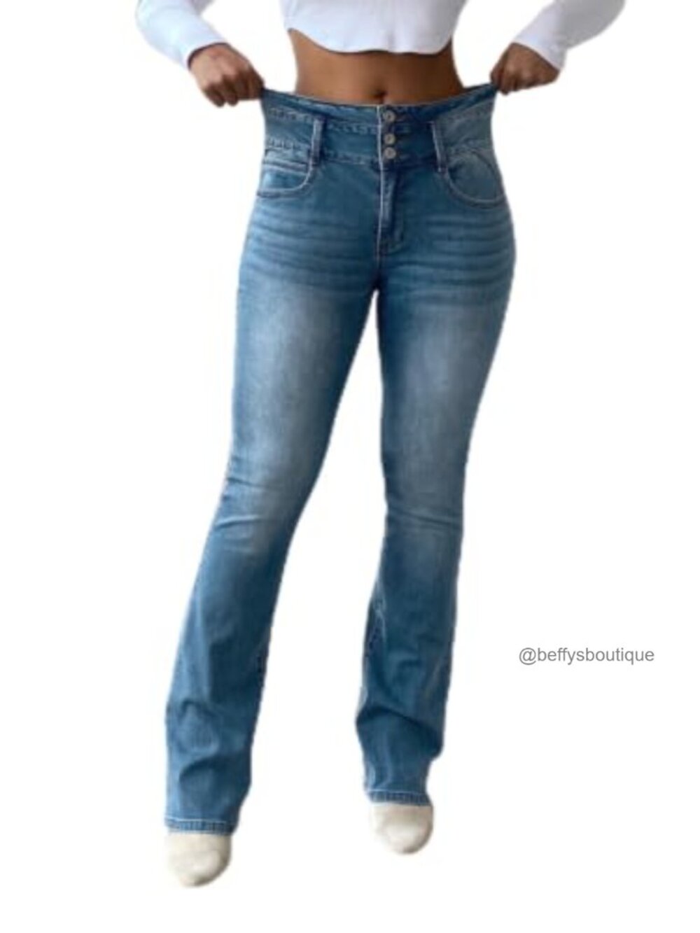 High Waist Tummy Control Bootcut Jeans for Women Stretch Denim